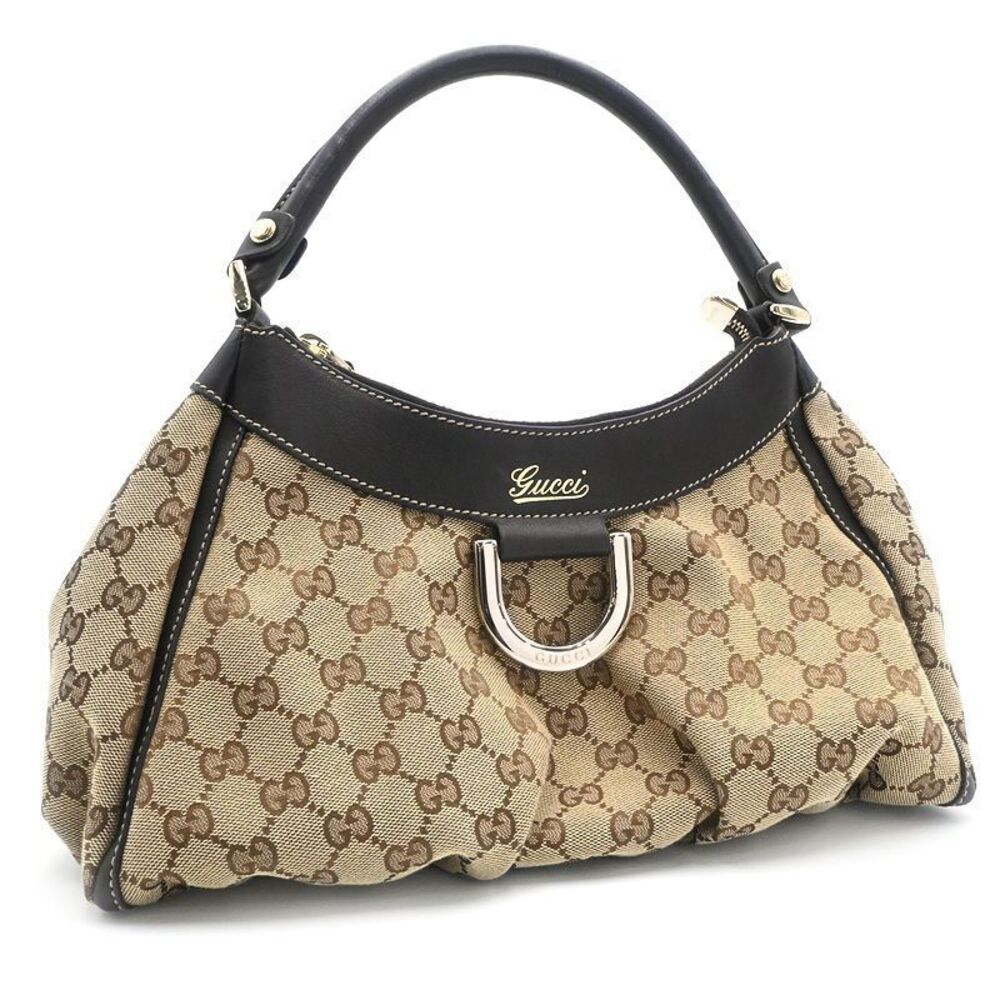 Gucci Abbey Hobo Shoulder Bag GG Canvas Leather Hobo Beige Black